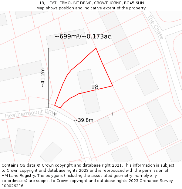 18, HEATHERMOUNT DRIVE, CROWTHORNE, RG45 6HN: Plot and title map