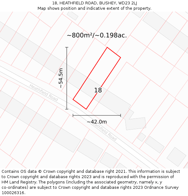 18, HEATHFIELD ROAD, BUSHEY, WD23 2LJ: Plot and title map