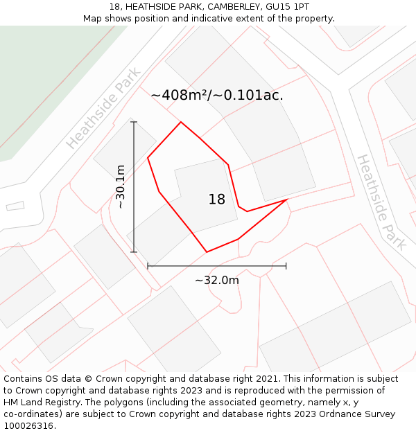 18, HEATHSIDE PARK, CAMBERLEY, GU15 1PT: Plot and title map