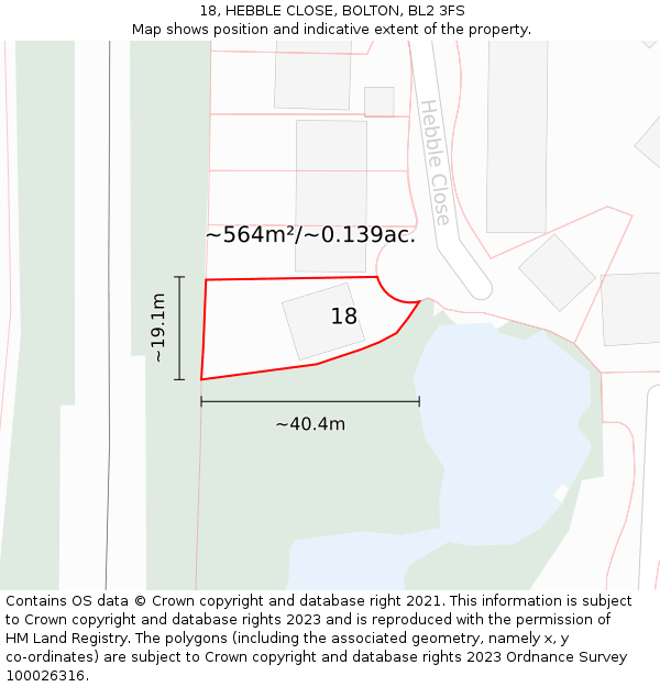 18, HEBBLE CLOSE, BOLTON, BL2 3FS: Plot and title map