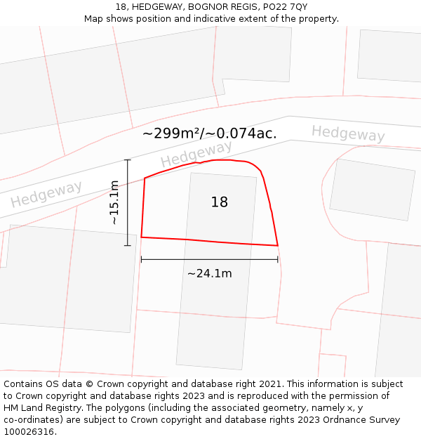 18, HEDGEWAY, BOGNOR REGIS, PO22 7QY: Plot and title map