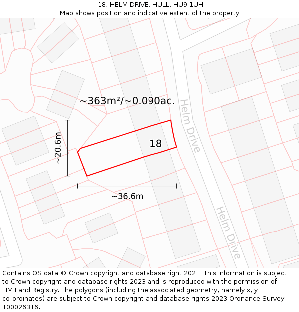 18, HELM DRIVE, HULL, HU9 1UH: Plot and title map