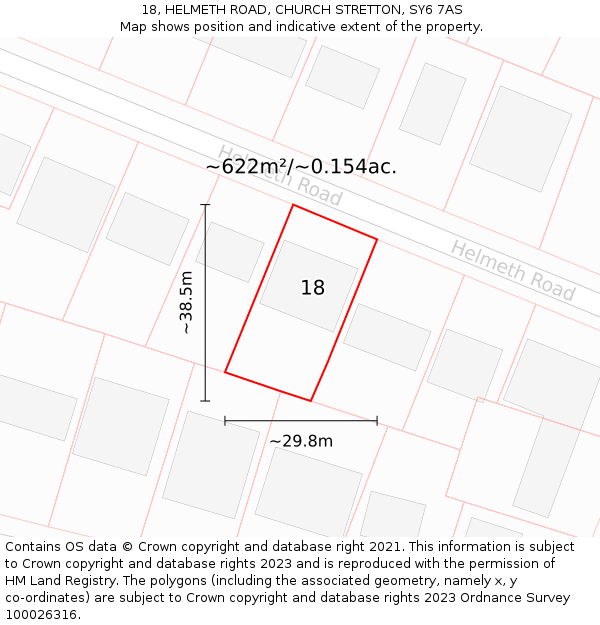 18, HELMETH ROAD, CHURCH STRETTON, SY6 7AS: Plot and title map