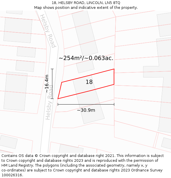 18, HELSBY ROAD, LINCOLN, LN5 8TQ: Plot and title map