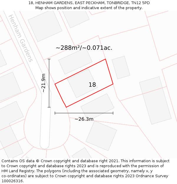 18, HENHAM GARDENS, EAST PECKHAM, TONBRIDGE, TN12 5PD: Plot and title map