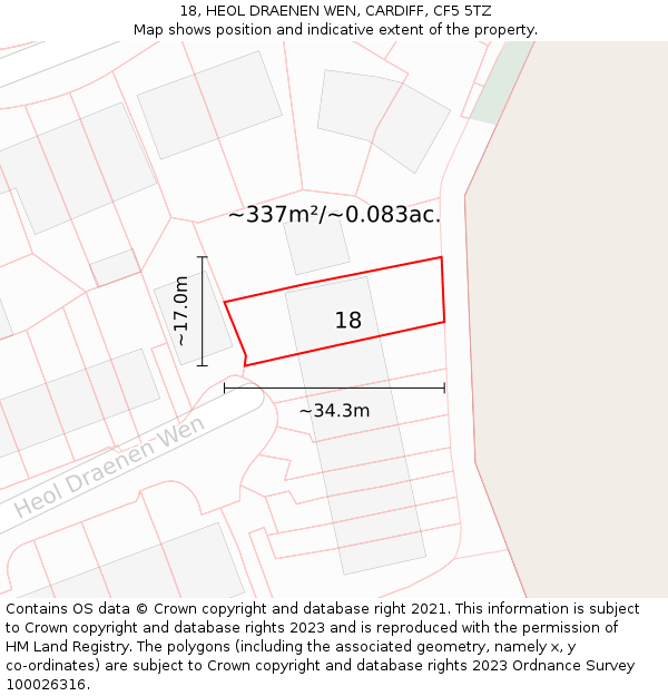 18, HEOL DRAENEN WEN, CARDIFF, CF5 5TZ: Plot and title map