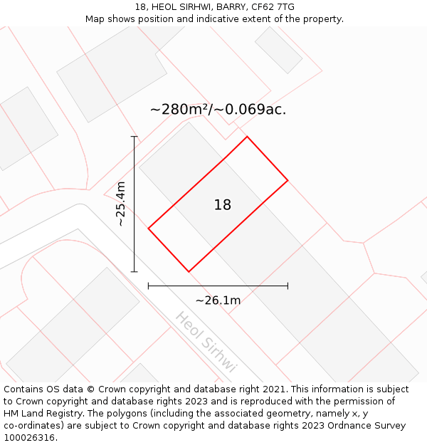 18, HEOL SIRHWI, BARRY, CF62 7TG: Plot and title map