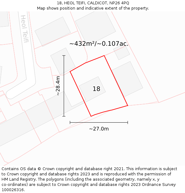 18, HEOL TEIFI, CALDICOT, NP26 4PQ: Plot and title map