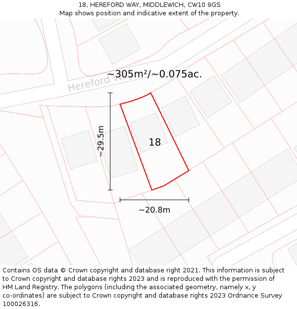 18, HEREFORD WAY, MIDDLEWICH, CW10 9GS: Plot and title map