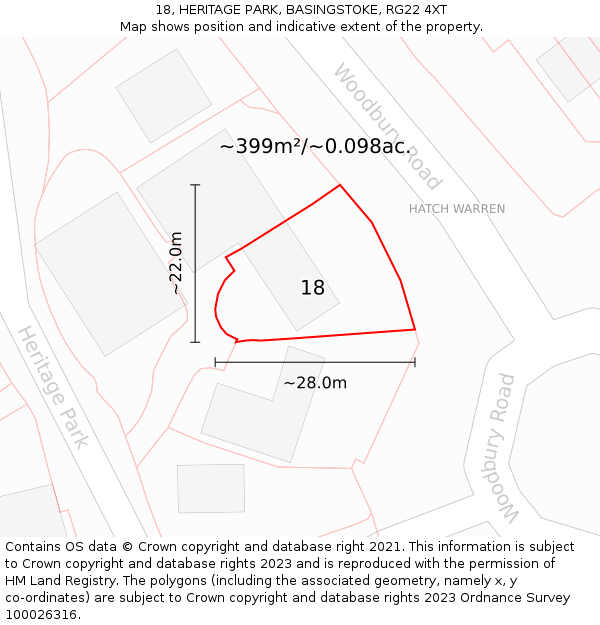 18, HERITAGE PARK, BASINGSTOKE, RG22 4XT: Plot and title map