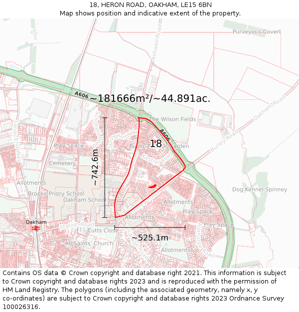 18, HERON ROAD, OAKHAM, LE15 6BN: Plot and title map