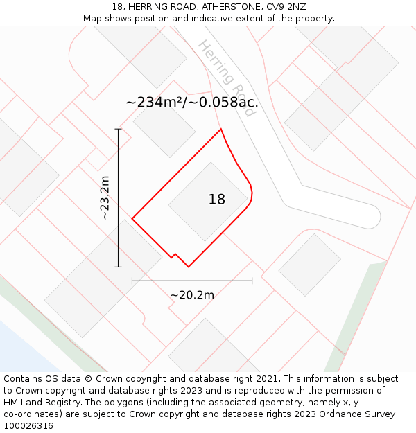 18, HERRING ROAD, ATHERSTONE, CV9 2NZ: Plot and title map