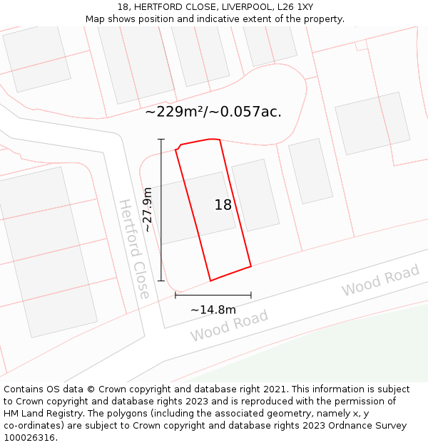 18, HERTFORD CLOSE, LIVERPOOL, L26 1XY: Plot and title map