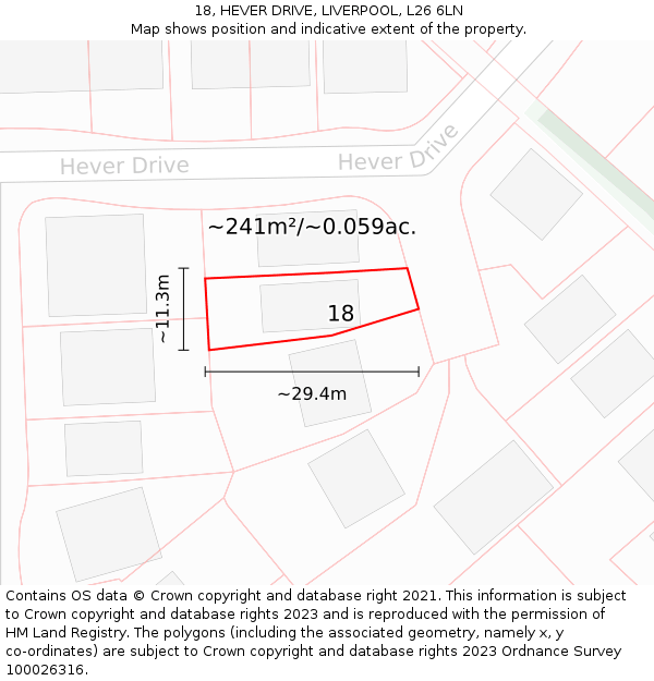 18, HEVER DRIVE, LIVERPOOL, L26 6LN: Plot and title map