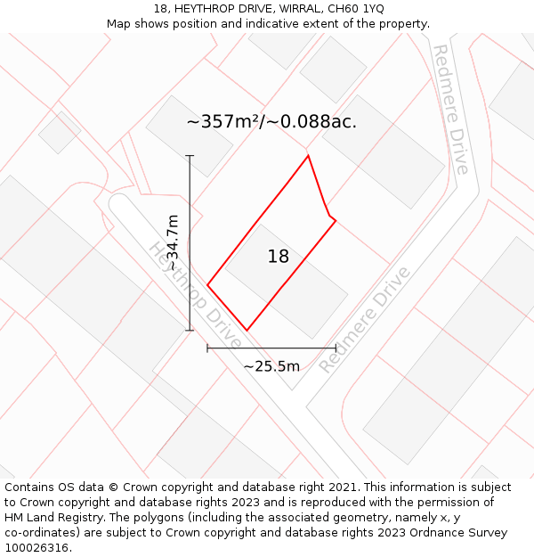 18, HEYTHROP DRIVE, WIRRAL, CH60 1YQ: Plot and title map