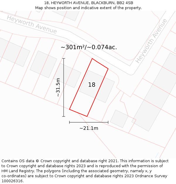 18, HEYWORTH AVENUE, BLACKBURN, BB2 4SB: Plot and title map