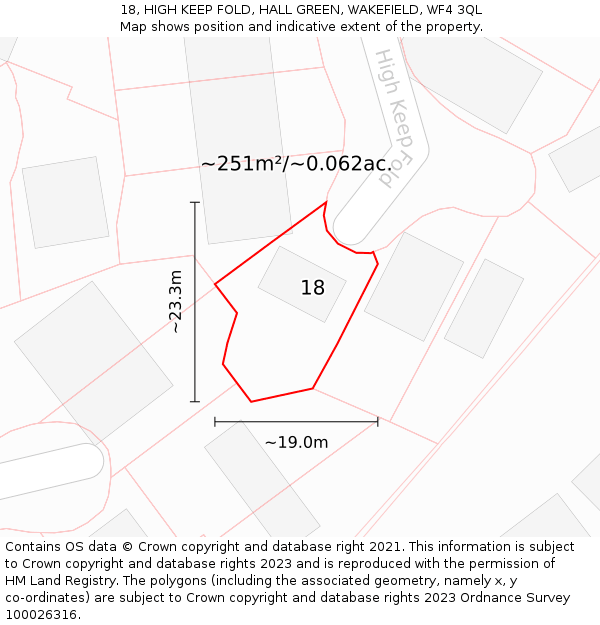 18, HIGH KEEP FOLD, HALL GREEN, WAKEFIELD, WF4 3QL: Plot and title map