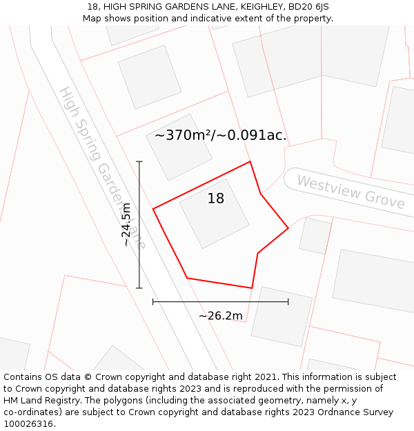 18, HIGH SPRING GARDENS LANE, KEIGHLEY, BD20 6JS: Plot and title map