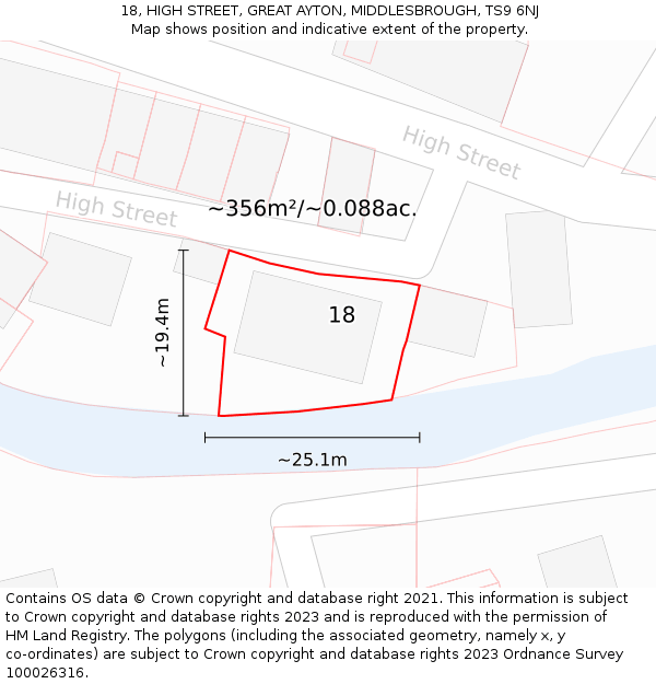 18, HIGH STREET, GREAT AYTON, MIDDLESBROUGH, TS9 6NJ: Plot and title map