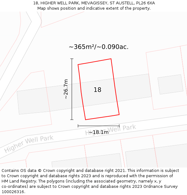 18, HIGHER WELL PARK, MEVAGISSEY, ST AUSTELL, PL26 6XA: Plot and title map