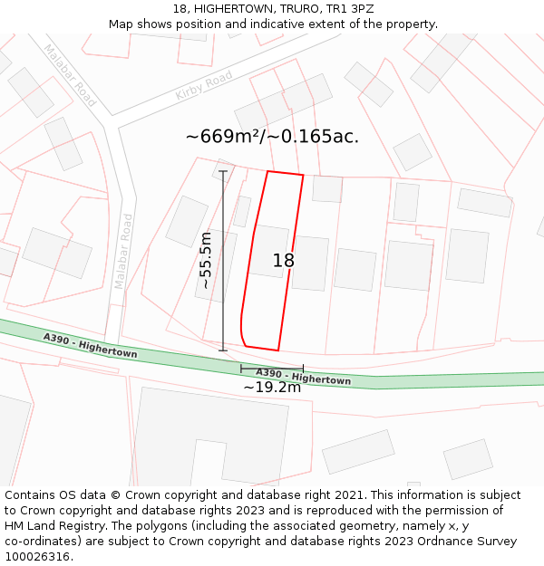 18, HIGHERTOWN, TRURO, TR1 3PZ: Plot and title map