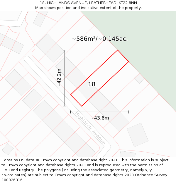 18, HIGHLANDS AVENUE, LEATHERHEAD, KT22 8NN: Plot and title map