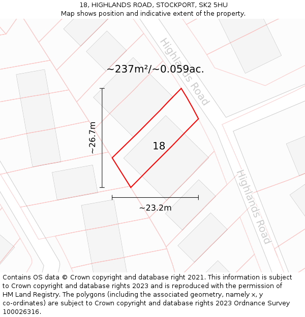 18, HIGHLANDS ROAD, STOCKPORT, SK2 5HU: Plot and title map