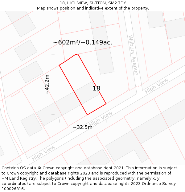 18, HIGHVIEW, SUTTON, SM2 7DY: Plot and title map