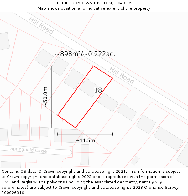 18, HILL ROAD, WATLINGTON, OX49 5AD: Plot and title map