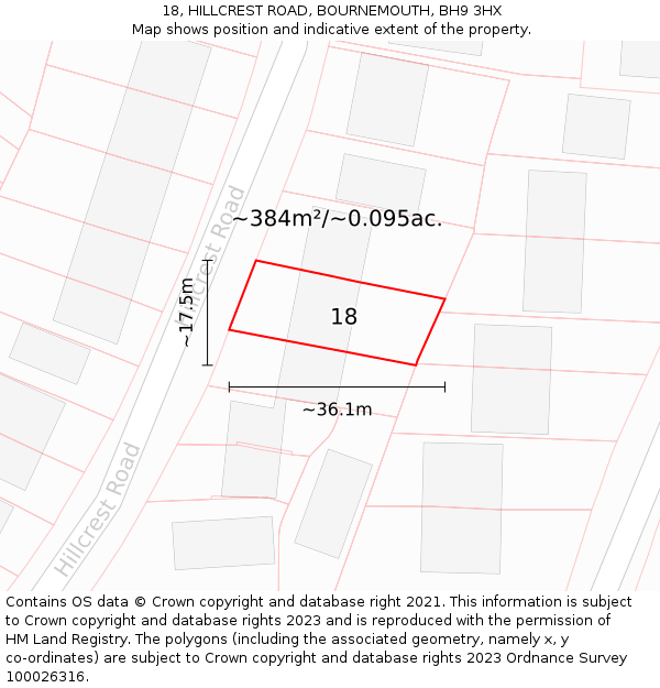18, HILLCREST ROAD, BOURNEMOUTH, BH9 3HX: Plot and title map