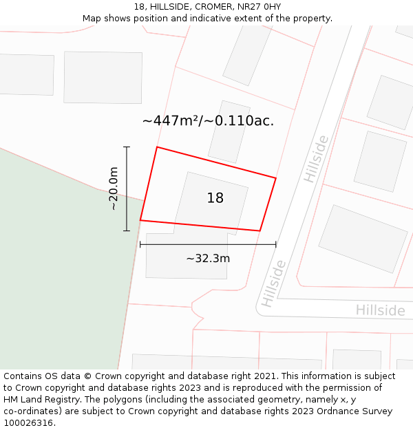 18, HILLSIDE, CROMER, NR27 0HY: Plot and title map