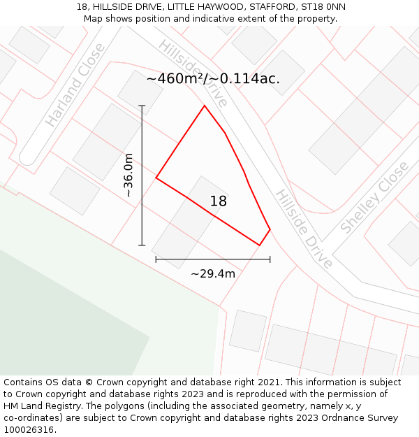 18, HILLSIDE DRIVE, LITTLE HAYWOOD, STAFFORD, ST18 0NN: Plot and title map