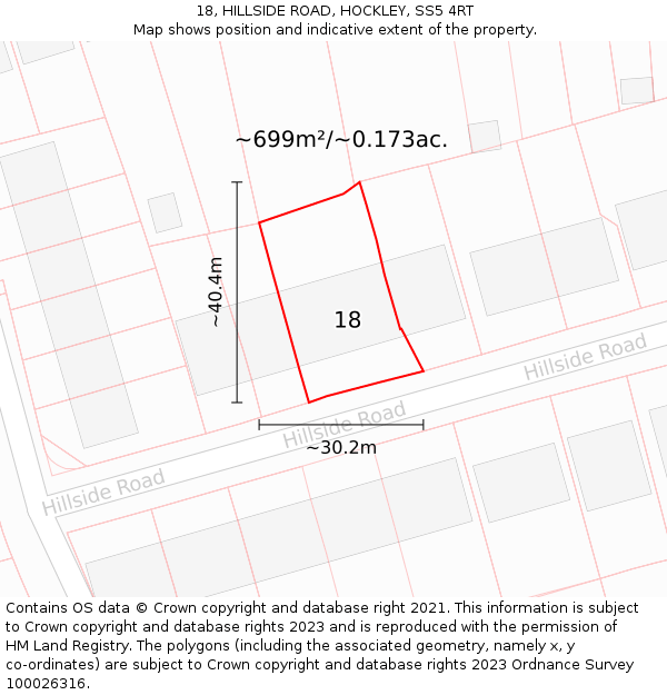 18, HILLSIDE ROAD, HOCKLEY, SS5 4RT: Plot and title map