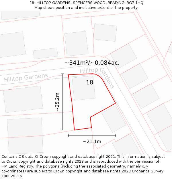 18, HILLTOP GARDENS, SPENCERS WOOD, READING, RG7 1HQ: Plot and title map