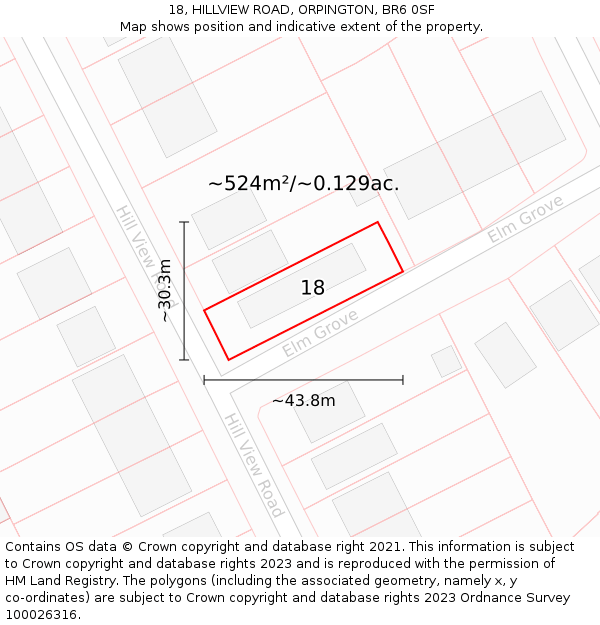 18, HILLVIEW ROAD, ORPINGTON, BR6 0SF: Plot and title map