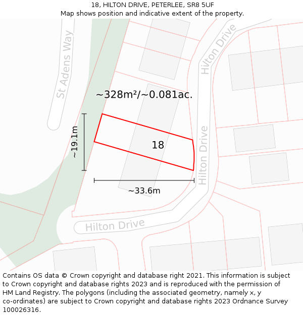 18, HILTON DRIVE, PETERLEE, SR8 5UF: Plot and title map
