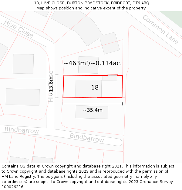 18, HIVE CLOSE, BURTON BRADSTOCK, BRIDPORT, DT6 4RQ: Plot and title map