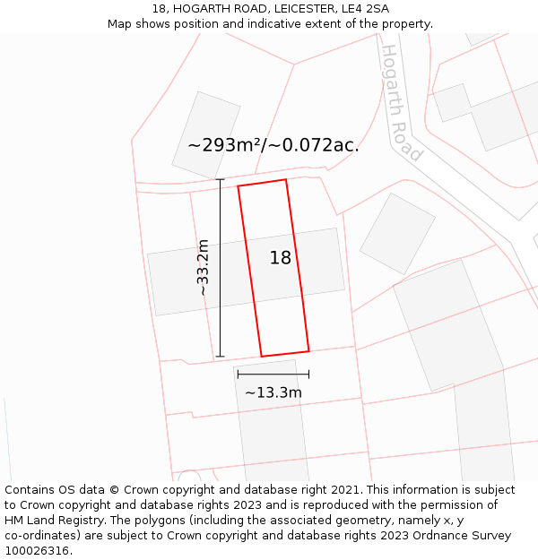 18, HOGARTH ROAD, LEICESTER, LE4 2SA: Plot and title map