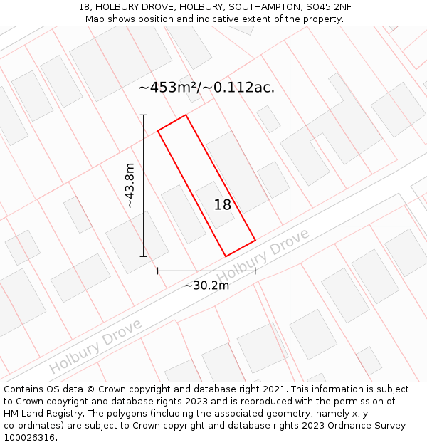 18, HOLBURY DROVE, HOLBURY, SOUTHAMPTON, SO45 2NF: Plot and title map