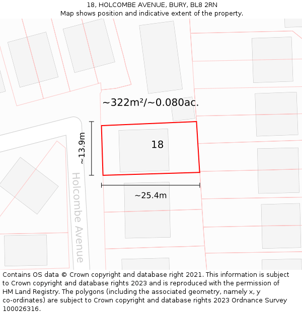 18, HOLCOMBE AVENUE, BURY, BL8 2RN: Plot and title map