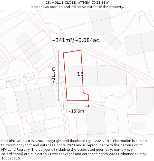 18, HOLLIS CLOSE, WITNEY, OX28 3SW: Plot and title map