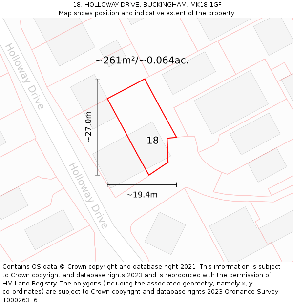 18, HOLLOWAY DRIVE, BUCKINGHAM, MK18 1GF: Plot and title map