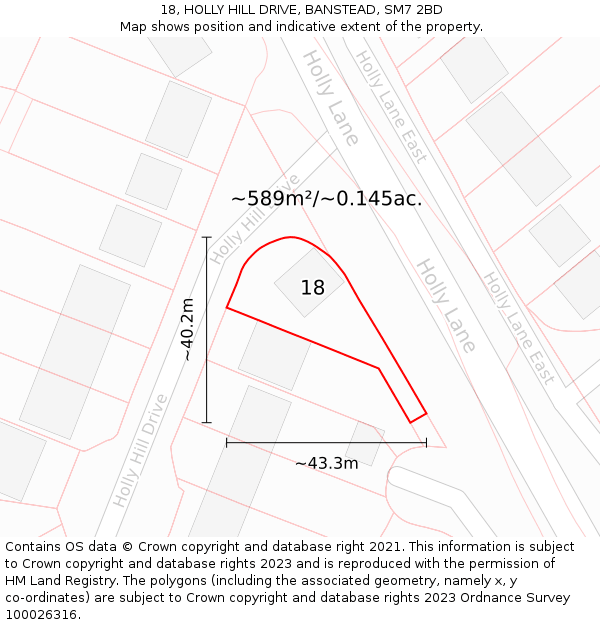 18, HOLLY HILL DRIVE, BANSTEAD, SM7 2BD: Plot and title map