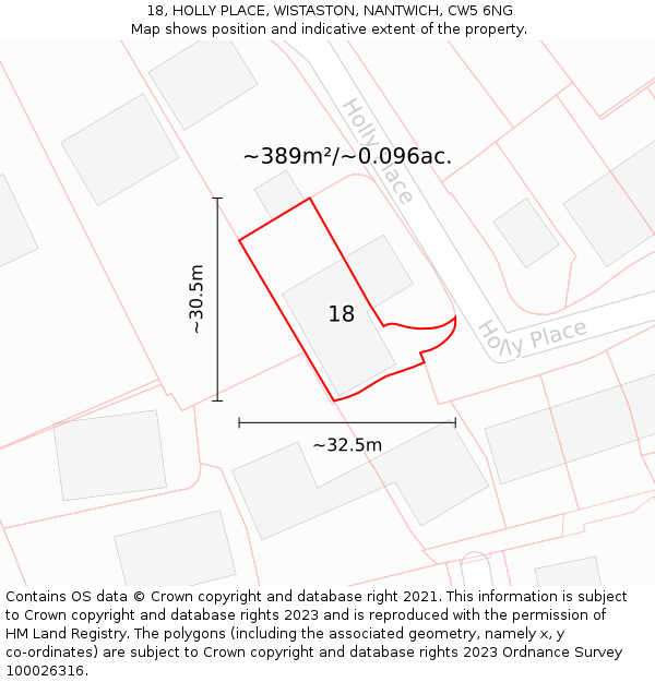 18, HOLLY PLACE, WISTASTON, NANTWICH, CW5 6NG: Plot and title map