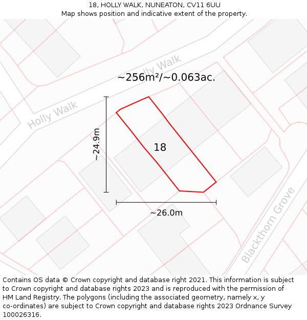 18, HOLLY WALK, NUNEATON, CV11 6UU: Plot and title map