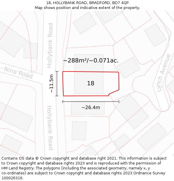 18, HOLLYBANK ROAD, BRADFORD, BD7 4QP: Plot and title map