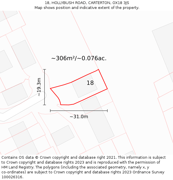 18, HOLLYBUSH ROAD, CARTERTON, OX18 3JS: Plot and title map