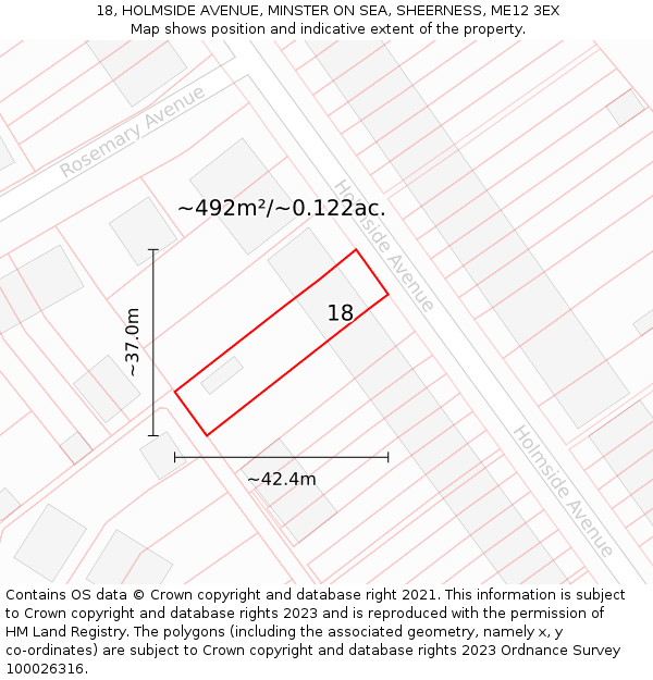 18, HOLMSIDE AVENUE, MINSTER ON SEA, SHEERNESS, ME12 3EX: Plot and title map