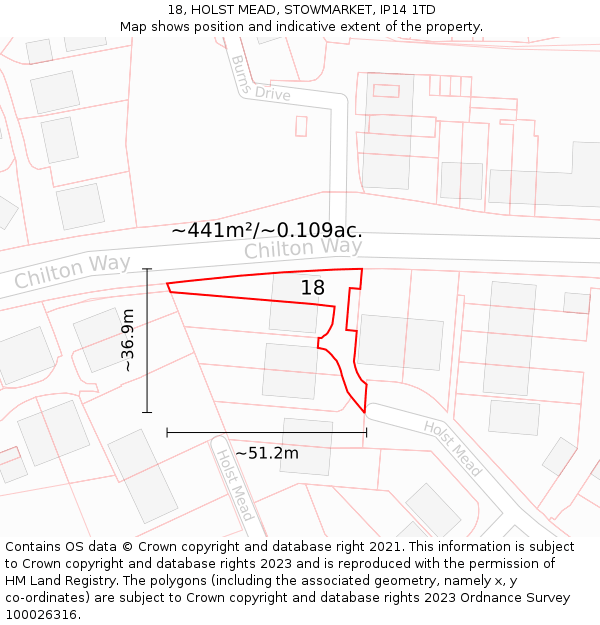 18, HOLST MEAD, STOWMARKET, IP14 1TD: Plot and title map