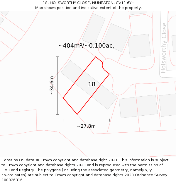 18, HOLSWORTHY CLOSE, NUNEATON, CV11 6YH: Plot and title map